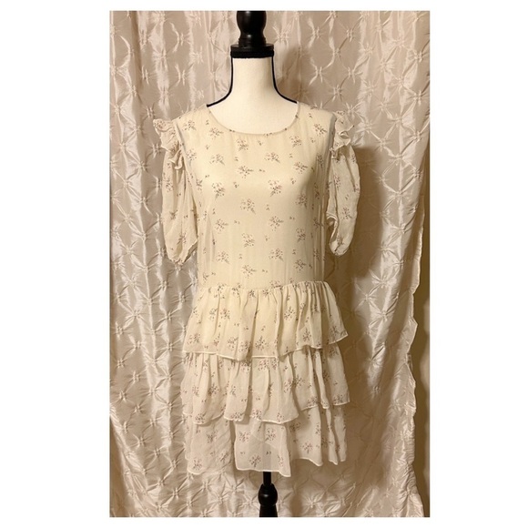 LoveShackFancy Cata Mini Dress Floral Sheer Ruffle Silk Sheer Shortbread - Picture 3 of 16